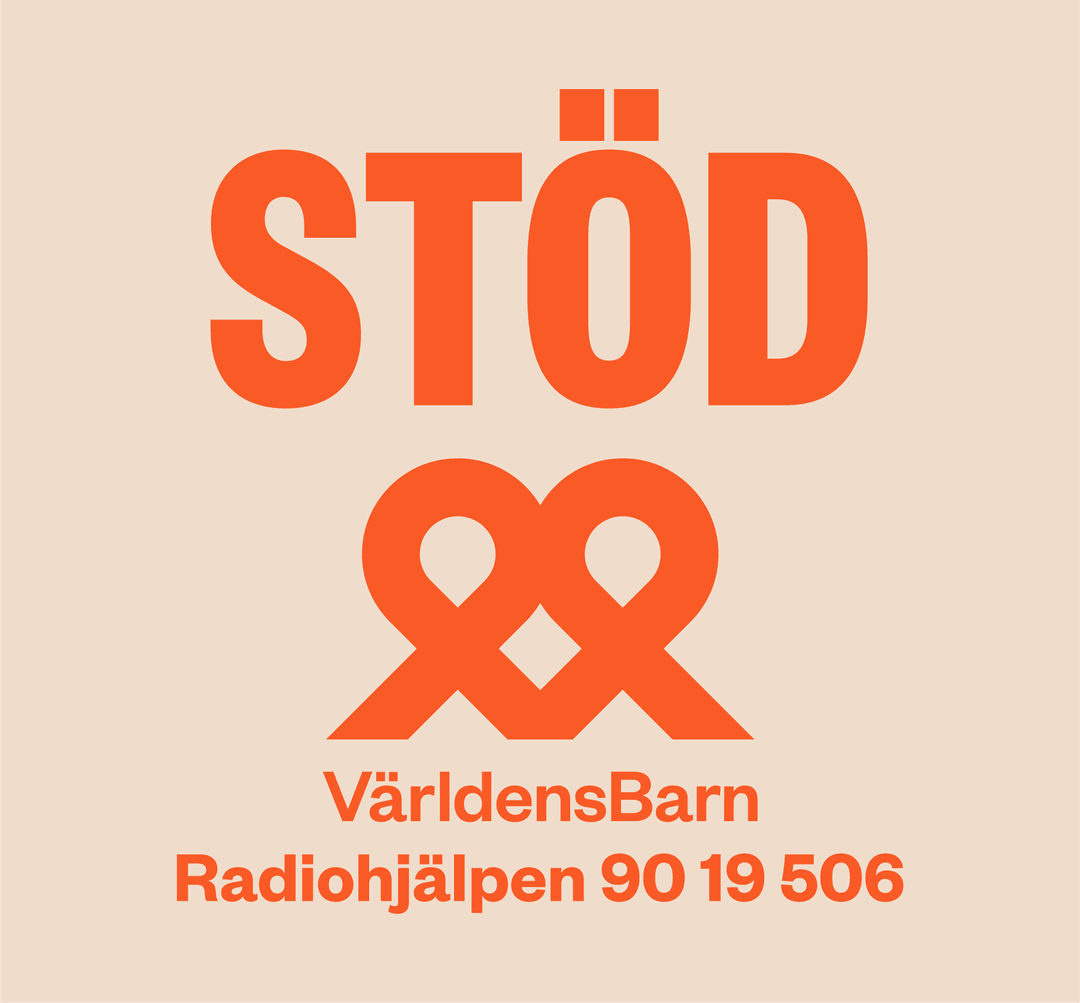 Grafisk enhet där det står Stöd Världens Barnd Radiohjälpen 9019506.