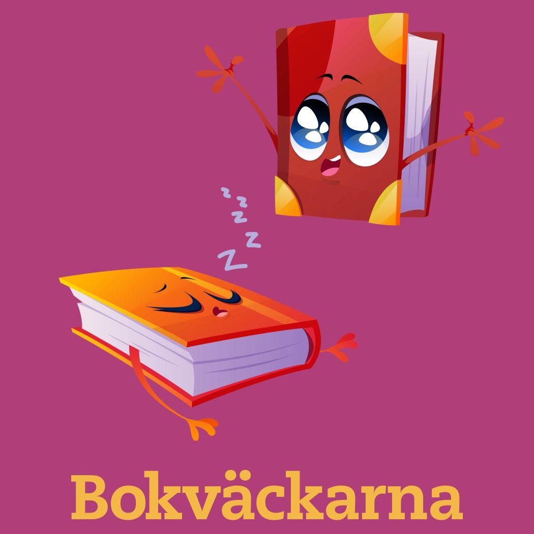 Böcker med ansikten och texten Bokväckarna